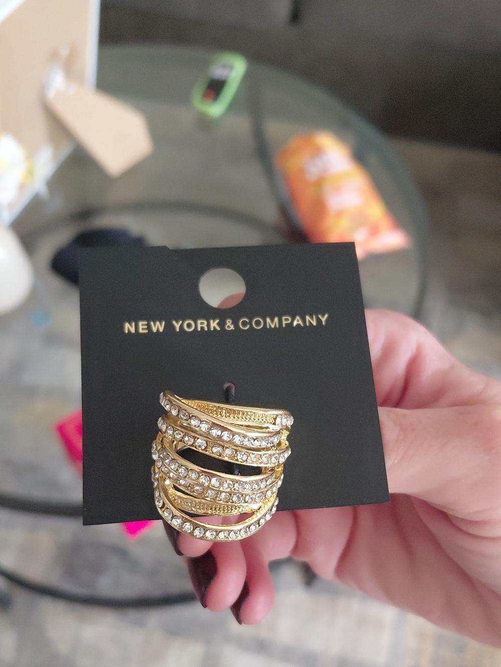 New York & Company Gold-Tone Crystal Layered Cocktail Ring